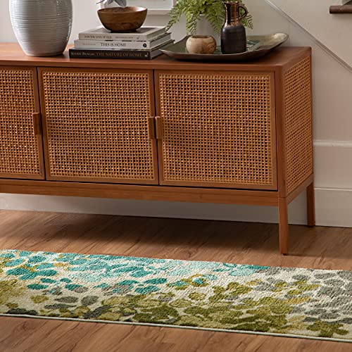 Mohawk Home Aurora Radiance Aqua Abstract Floral Runner Area Rug, 2'x8', Blue/Green