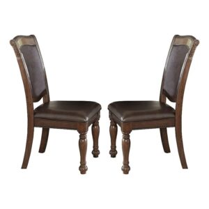 wood & leather dining side chair, cherry brown & dark brown, set of 2