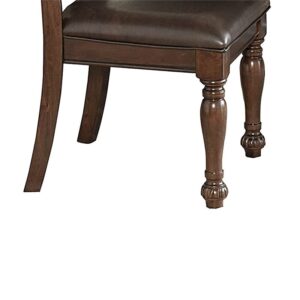 Wood & Leather Dining Side Chair, Cherry Brown & Dark Brown, Set of 2