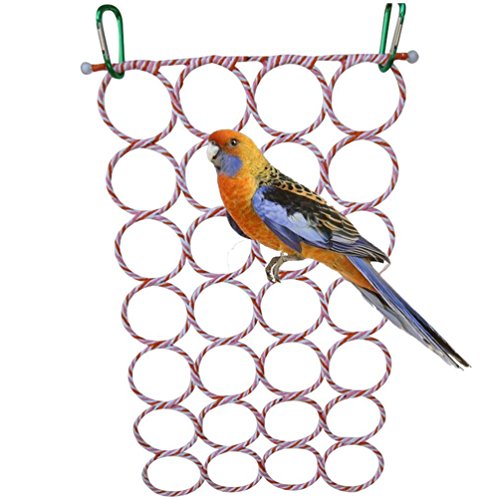 Keersi Cotton Rope Ladder Hammock Toy for Bird Parrot Parakeet Cockatiel Conure Cockatoo African Grey Macaw Eclectus Amazon Lovebird Finch Canary Budgie Cage Perch Stand Swing Hamster Rat Tunnel