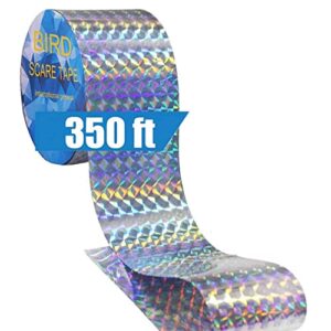 reflective scare tape ribbon, double sided reflective tape to keep birds pigeons crows, woodpecker away from home, garden (350ft roll)