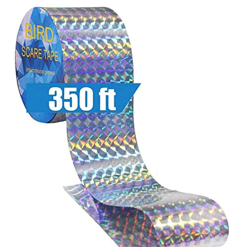 Reflective Scare Tape Ribbon, Double Sided Reflective Tape to Keep Birds Pigeons Crows, Woodpecker Away from Home, Garden (350ft Roll)