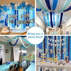 RUBFAC 6pcs Four-Leaf Clover Garland Party Blue and White Streamers Tissue Paper Hanging Flower Garland for Frozen Party Baby Shower Decoration