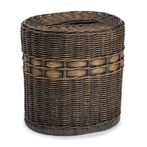 the basket lady drop-in oval wicker waste basket with removable metal liner, antique walnut brown, 12" l x 9.5" w x 12" h