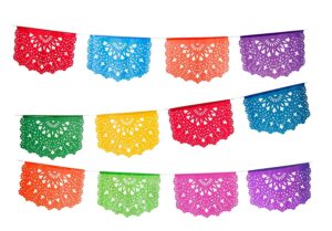 paper full of wishes - 2pk medium plastic papel picado banners - las palomas - each banner is 12 panels and 15 ft long hanging