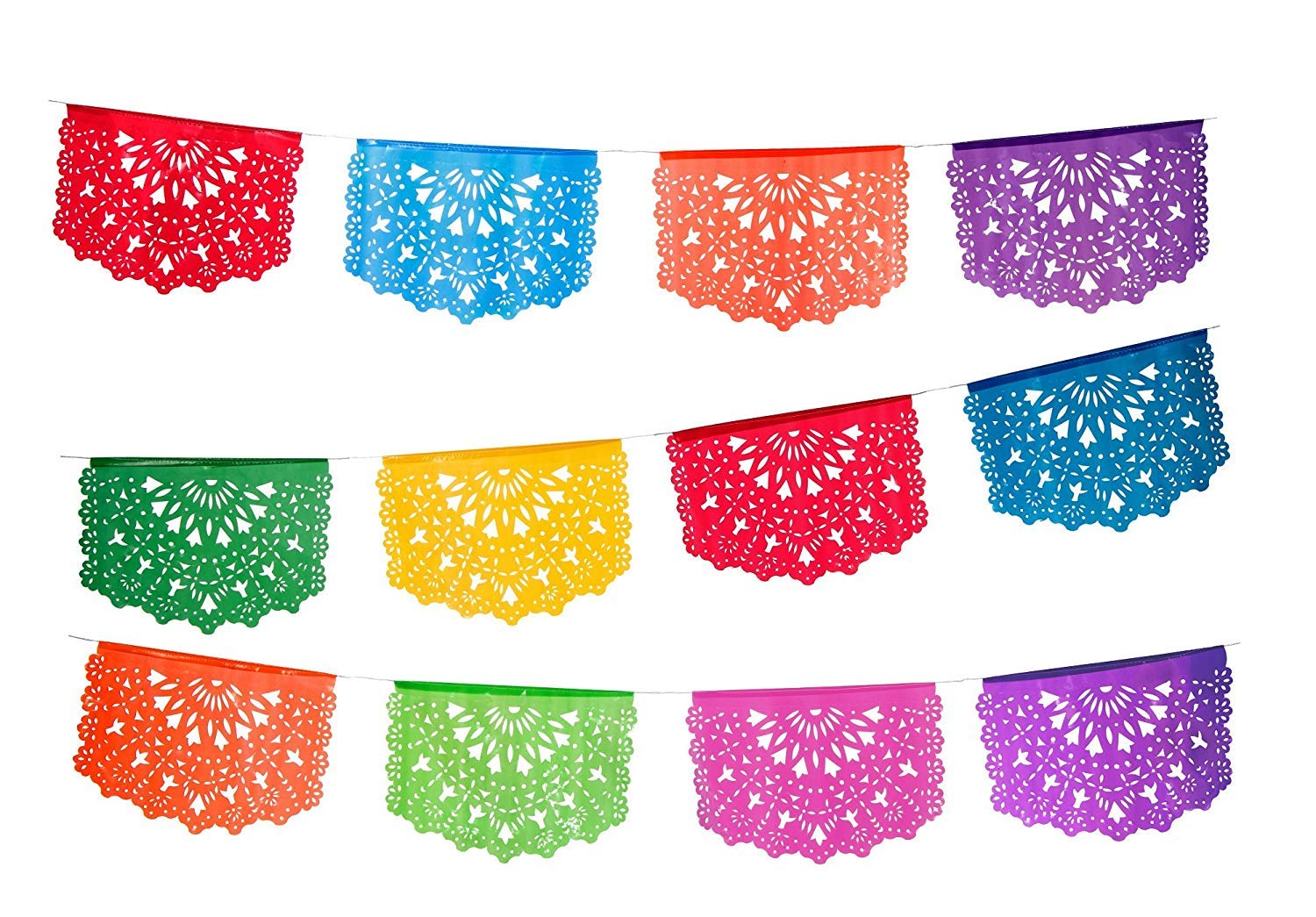 Paper Full of Wishes - 2pk Medium Plastic Papel Picado Banners - Las Palomas - Each Banner is 12 Panels and 15 ft Long Hanging