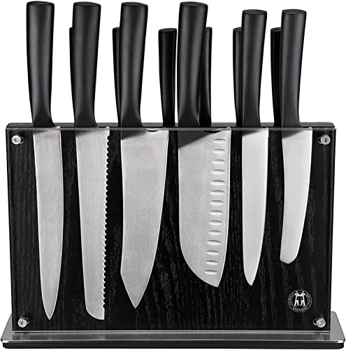 Schmidt Bros. Black Downtown Magnetic Knife Block, Ebony Stained Red Oak Schmidt-22-Series, Up to 18-Piece