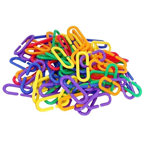 SunGrow 100 Pcs Rainbow C-Clips Plastic Chain Links, Bird Swing & Climbing Chain Cage Toy Clips & Hooks, DIY Kids Learning Toys for Classroom, Suitable for Sugar Glider, Rat, Parrot, Bird