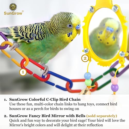 SunGrow 100 Pcs Rainbow C-Clips Plastic Chain Links, Bird Swing & Climbing Chain Cage Toy Clips & Hooks, DIY Kids Learning Toys for Classroom, Suitable for Sugar Glider, Rat, Parrot, Bird