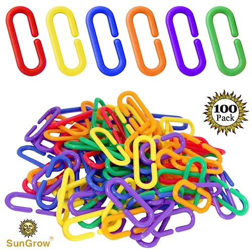 SunGrow 100 Pcs Rainbow C-Clips Plastic Chain Links, Bird Swing & Climbing Chain Cage Toy Clips & Hooks, DIY Kids Learning Toys for Classroom, Suitable for Sugar Glider, Rat, Parrot, Bird