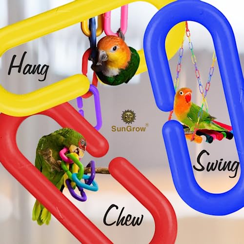 SunGrow 100 Pcs Rainbow C-Clips Plastic Chain Links, Bird Swing & Climbing Chain Cage Toy Clips & Hooks, DIY Kids Learning Toys for Classroom, Suitable for Sugar Glider, Rat, Parrot, Bird