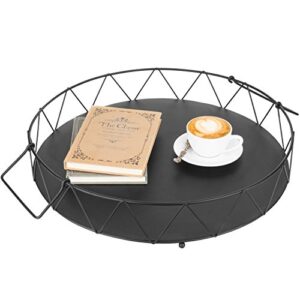 mygift metal wire decorative serving tray with handles, round coffee table tray for decorations