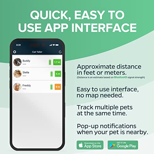 Cat Tailer Cat Tracker - Small and Lightweight Waterproof Bluetooth Pet Collar Attachment, 328 foot Range, Replaceable 6 Month Battery Life, Android/Apple iOS Compatible