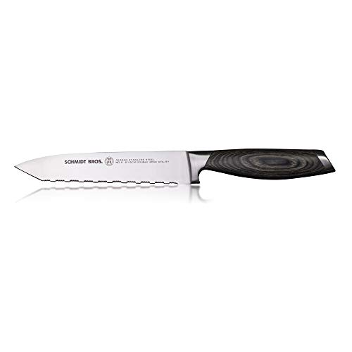 Schmidt Brothers - Bonded Ash 6" Double Edge Utility Knife for Multipurpose Cutting, Slicing, and Chopping, Small Kitchen Knife Made with High-Carbon German Stainless Steel