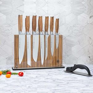 Schmidt Brothers - Zebra Wood, 15-Piece Kitchen Knife Set, High-Carbon Stainless Steel Cutlery with Zebra Wood and Acrylic Magnetic Knife Block and Knife Sharpener