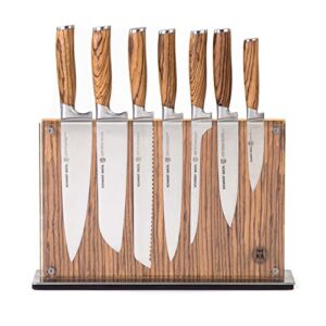 Schmidt Brothers - Zebra Wood, 15-Piece Kitchen Knife Set, High-Carbon Stainless Steel Cutlery with Zebra Wood and Acrylic Magnetic Knife Block and Knife Sharpener