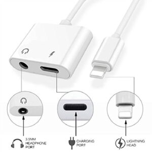Lightning 2-in-1 iPhone Audio Adapter, 3.5mm Headphone and Lightning Charger Adapter for 8/8 Plus iPhone 7/7 Plus 10 iPad iPod Earphone Adapter Aux Audio Supports iOS 11, Great with Car and Home Audio