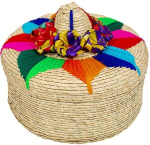 2-pack genuine mexican handwoven tortilla basket | fiesta mexican tortilla warmer |tortilla holder |tortillero | palm straw baskets handmade in mexico | mexican bowls (1, floral)