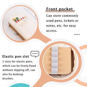 iSuperb Foldable Pencil Case Zipper Big Capacity Canvas Pencil Pouch Stationery Organizers Pen Bag Compartments Cosmetic Makeup Bags for Women (Khaki+Beige)