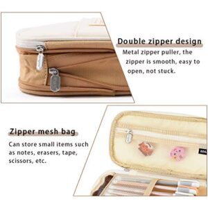 iSuperb Foldable Pencil Case Zipper Big Capacity Canvas Pencil Pouch Stationery Organizers Pen Bag Compartments Cosmetic Makeup Bags for Women (Khaki+Beige)