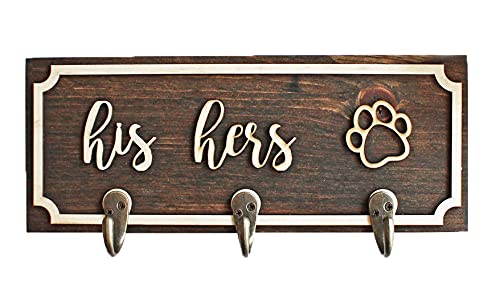 Handmade Wood Leash and Key Holder - Custom Personalized His and Hers, Pawprint