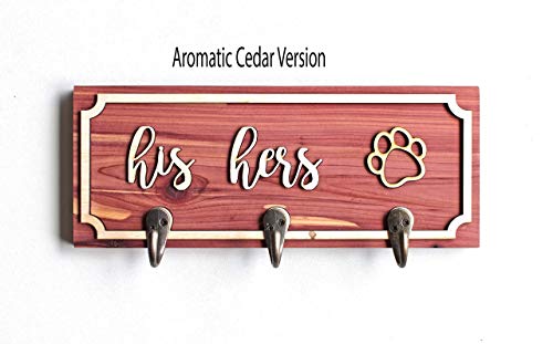 Handmade Wood Leash and Key Holder - Custom Personalized His and Hers, Pawprint