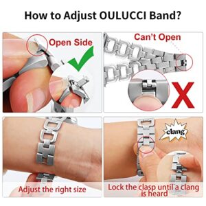 OULUCCI Stainless Steel Band Compatible with Apple Watch Band 38mm 40mm 41mm Women Iwatch Series 7, Series 8, Series 6, SE, Series 5, Series 4, Series 3,D-Shape Sport Strap (Silver)
