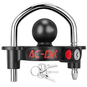 ac-dk trailer hitch coupler lock fits 1-7/8", 2", and 2-5/16" couplers, heavy duty steel trailer locks ball hitch with 3 keys alike trailer hitch locks for rv travel boat camper trailer