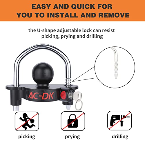 AC-DK Trailer Hitch Coupler Lock Fits 1-7/8", 2", and 2-5/16" Couplers, Heavy Duty Steel Trailer Locks Ball Hitch with 3 Keys Alike Trailer Hitch Locks for RV Travel Boat Camper Trailer