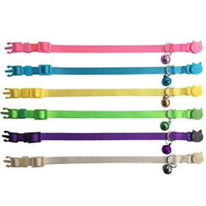 Blaoicni Cat Collars Nylon Soft Colorful Adjustable Breakaway Safety Kitten Collars with Bell 6pcs/Set