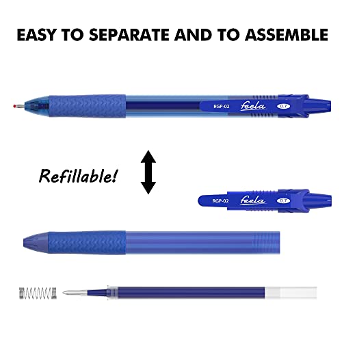 feela 30 Pack Retractable Blue Ink Gel Pens Set Medium Point 15 Piece Fine Point Gel Pen with 15 Refills for Smooth Writing