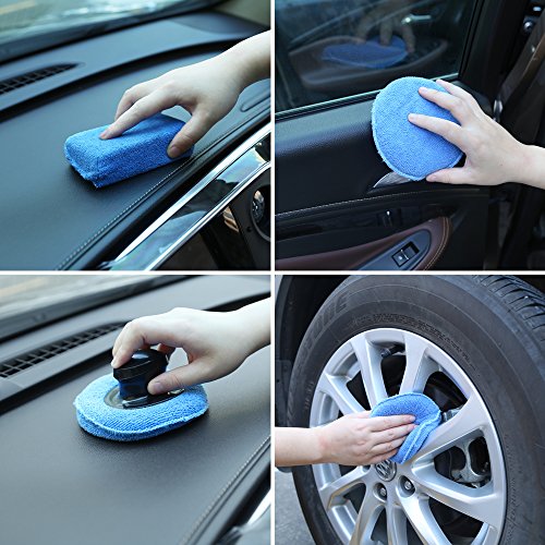 Electop 13 Pcs Car Wax Applicator Pads Kit 5 inch Microfiber Applicator Pads Blue Rectangle Microfiber Sponge Applicators Yellow Soft Foam Waxing Pad with Grip Handle