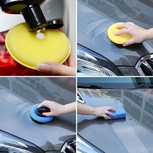 Electop 13 Pcs Car Wax Applicator Pads Kit 5 inch Microfiber Applicator Pads Blue Rectangle Microfiber Sponge Applicators Yellow Soft Foam Waxing Pad with Grip Handle