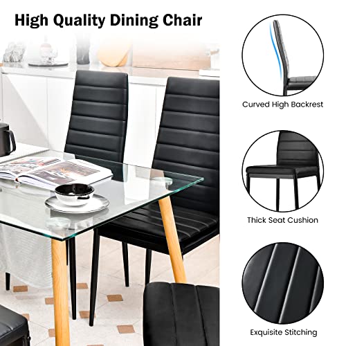 Giantex Set of 6 Dining Chairs, High Back Dining Room Chairs w/Steel Frame, Easy for Cleaning, PU Leather Chairs for Home Kitchen Furniture, Kitchen Chairs, Black