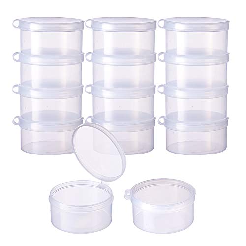 BENECREAT 12 Pack Round Clear Plastic Bead Storage Containers Box Case with Flip-Up Lids for Items,Pills,Herbs,Tiny Bead,Jewerlry Findings, and Other Small Items - 2x1 Inches