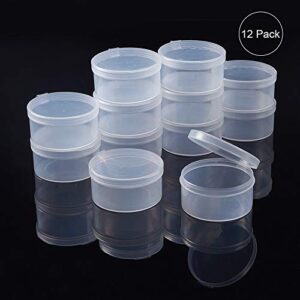 BENECREAT 12 Pack Round Clear Plastic Bead Storage Containers Box Case with Flip-Up Lids for Items,Pills,Herbs,Tiny Bead,Jewerlry Findings, and Other Small Items - 2x1 Inches