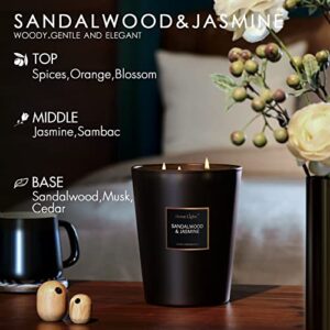 HomeLights Scented Candles | Large Jar Candle - 33.3 Oz. Natural Soy Aromatherapy Candles | Up to 130 Hours Burn Time with 3 Cotton Wicks, Home Decorative Fragrance Candles Gift - Sandalwood Jasmine