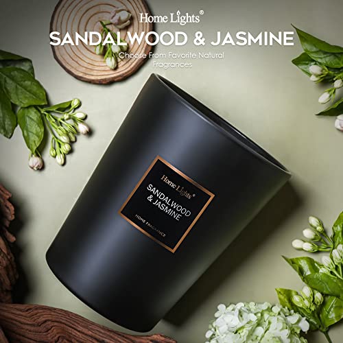 HomeLights Scented Candles | Large Jar Candle - 33.3 Oz. Natural Soy Aromatherapy Candles | Up to 130 Hours Burn Time with 3 Cotton Wicks, Home Decorative Fragrance Candles Gift - Sandalwood Jasmine