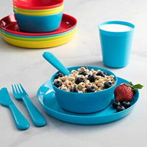 Klickpick Home Children Plastic Dinnerware Set Of 36 Pieces 6 colors Kids Set Includes, Kids Cups, Plates, Bowls, Flatware Set, Toddler Dishes Tumblers Reusable, Microwave Dishwasher Safe