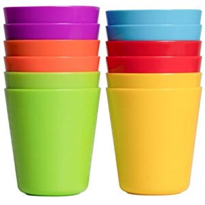 klickpick home - set of 12 kids plastic cups - 8 oz children drinking cups tumblers reusable - dishwasher safe - bpa-free cups for kids & toddlers bright colored - unbreakable toddler cups