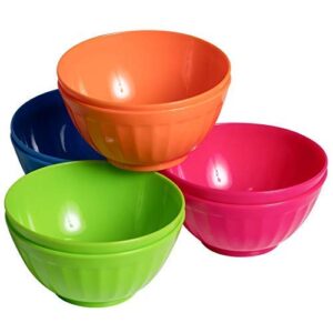 Klickpick Home 6 Inch Plastic Bowls Set of 8-28 ounce Large Plastic Cereal Bowls Microwave Dishwasher Safe Soup Bowls - BPA Free Bowls 4 Bright Colors (2 of Each Color)