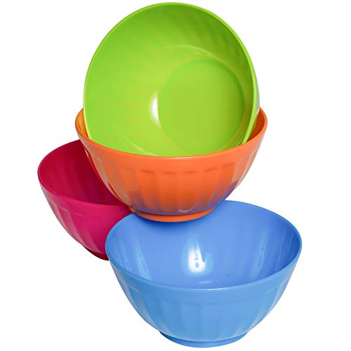 Klickpick Home 6 Inch Plastic Bowls Set of 8-28 ounce Large Plastic Cereal Bowls Microwave Dishwasher Safe Soup Bowls - BPA Free Bowls 4 Bright Colors (2 of Each Color)