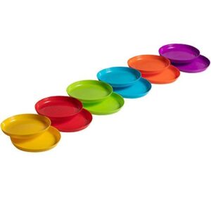 Klickpick Home Kids Plates - 12 Pcs Plate Children Plastic Plates Dishes Reusable - 6 Bright Colors Dishwasher Microwave Safe BPA Free Plate Perfect for Kid and Toddlers