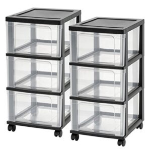 iris usa nc-3 wide storage cart, 3 drawer (2 pack), black, 2 count