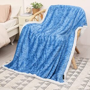 catalonia sherpa throw blanket, super soft fluffy fuzzy comfy velvet plush fleece tv blankets and throws for sofa couch bed for adults child, 50”x60”, melange blue