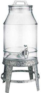 classic ice cold clear glass mason jug drink beverage dispenser durable on galvanized stand 3 gallon with leak free spigot-easy filling for outdoor, parties & daily use lid