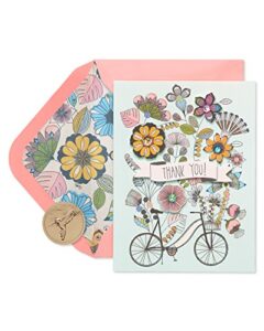 papyrus thank you cards with envelopes, flowers & bike with glitter (8-count)