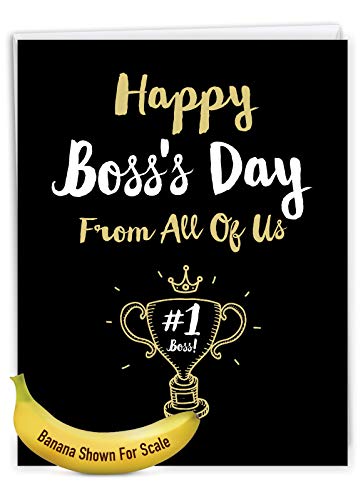 NobleWorks - 1 Jumbo Greeting Card for Boss (8.5 x 11 Inch) - Manager Gratitude, Thanks Notecard for Bosses - Happy Boss's Day from All J5886BOG-US