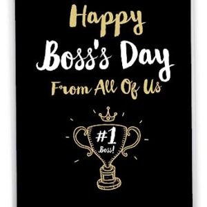 NobleWorks - 1 Jumbo Greeting Card for Boss (8.5 x 11 Inch) - Manager Gratitude, Thanks Notecard for Bosses - Happy Boss's Day from All J5886BOG-US