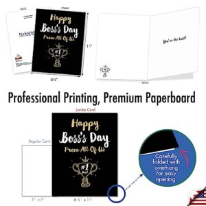 NobleWorks - 1 Jumbo Greeting Card for Boss (8.5 x 11 Inch) - Manager Gratitude, Thanks Notecard for Bosses - Happy Boss's Day from All J5886BOG-US